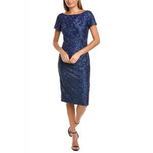 NEW JS COLLECTIONS embroidered soutache mesh dress in blue multi